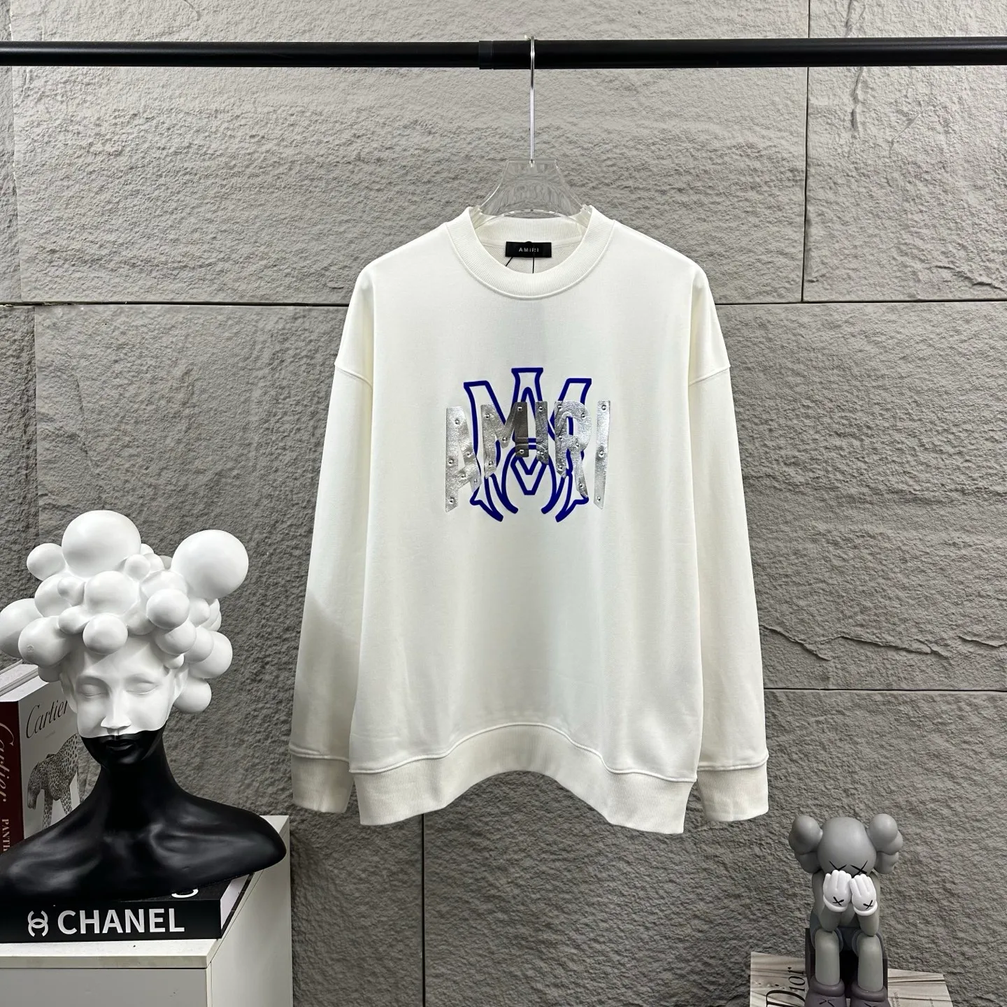 P220 Amiri* 2025 early autumn and winter new long-sleeved sweatshirt, classic letter silicone technology + three-dimensional flocking, custom terry fabric, round neck pullover, same style for men and women Color: black white Size: S (90-130 catties) M (120-150 catties) L (140-165 catties) XL (160-180 catties) XXL (180-210 pounds)