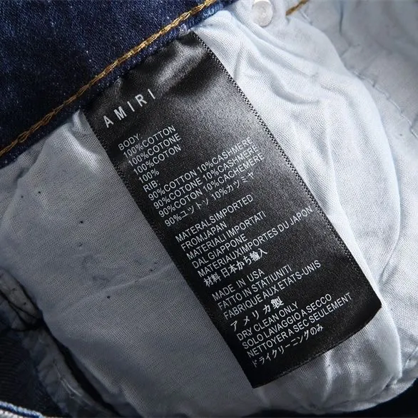 #M10 P168💰 AMIRI patch embroidery jeans trousers AMIRI high street basic ripped tight elastic jeans trousers amiri brand jeans break the production process and cutting of the original jeans, the fabrics are softer and more comfortable Hand-sewn collar label Customized logo buttons Genuine leather tag Color: Picture color Size: 30-32-34-36