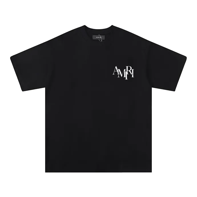 Style number: 677 P120 Fabric: 260g double yarn AMIRI 2025 spring and summer new logo round neck T-shirt high street unisex style loose classic letter short sleeves Color: White Black Size: S M L XL