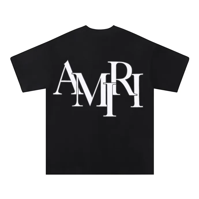 Style number: 677 P120 Fabric: 260g double yarn AMIRI 2025 spring and summer new logo round neck T-shirt high street unisex style loose classic letter short sleeves Color: White Black Size: S M L XL