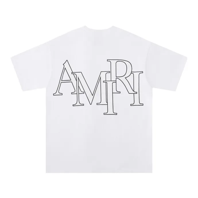 Style number: 677 P120 Fabric: 260g double yarn AMIRI 2025 spring and summer new logo round neck T-shirt high street unisex style loose classic letter short sleeves Color: White Black Size: S M L XL