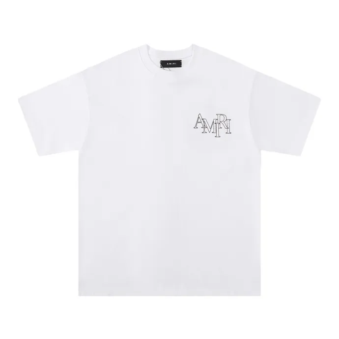 Style number: 677 P120 Fabric: 260g double yarn AMIRI 2025 spring and summer new logo round neck T-shirt high street unisex style loose classic letter short sleeves Color: White Black Size: S M L XL