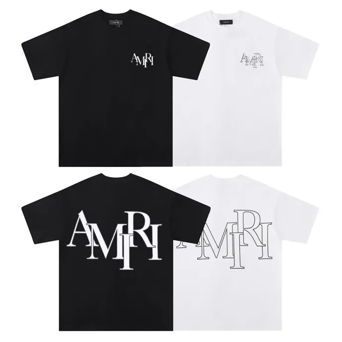 Style number: 677 P120 Fabric: 260g double yarn AMIRI 2025 spring and summer new logo round neck T-shirt high street unisex style loose classic letter short sleeves Color: White Black Size: S M L XL