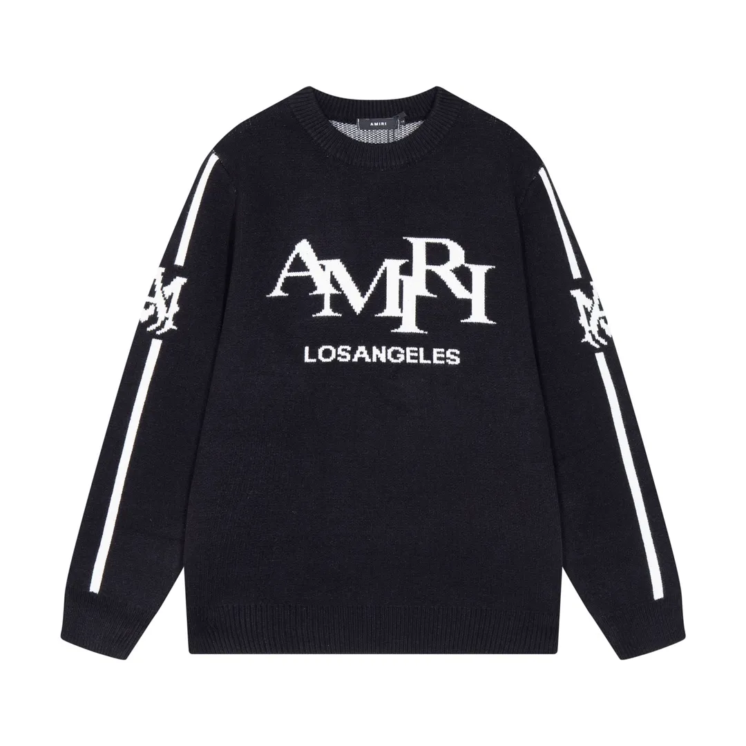 P280 AMIRI new front letter logo letter jacquard round neck sweater Color: Green Blue Black Size: S M L XL XXL