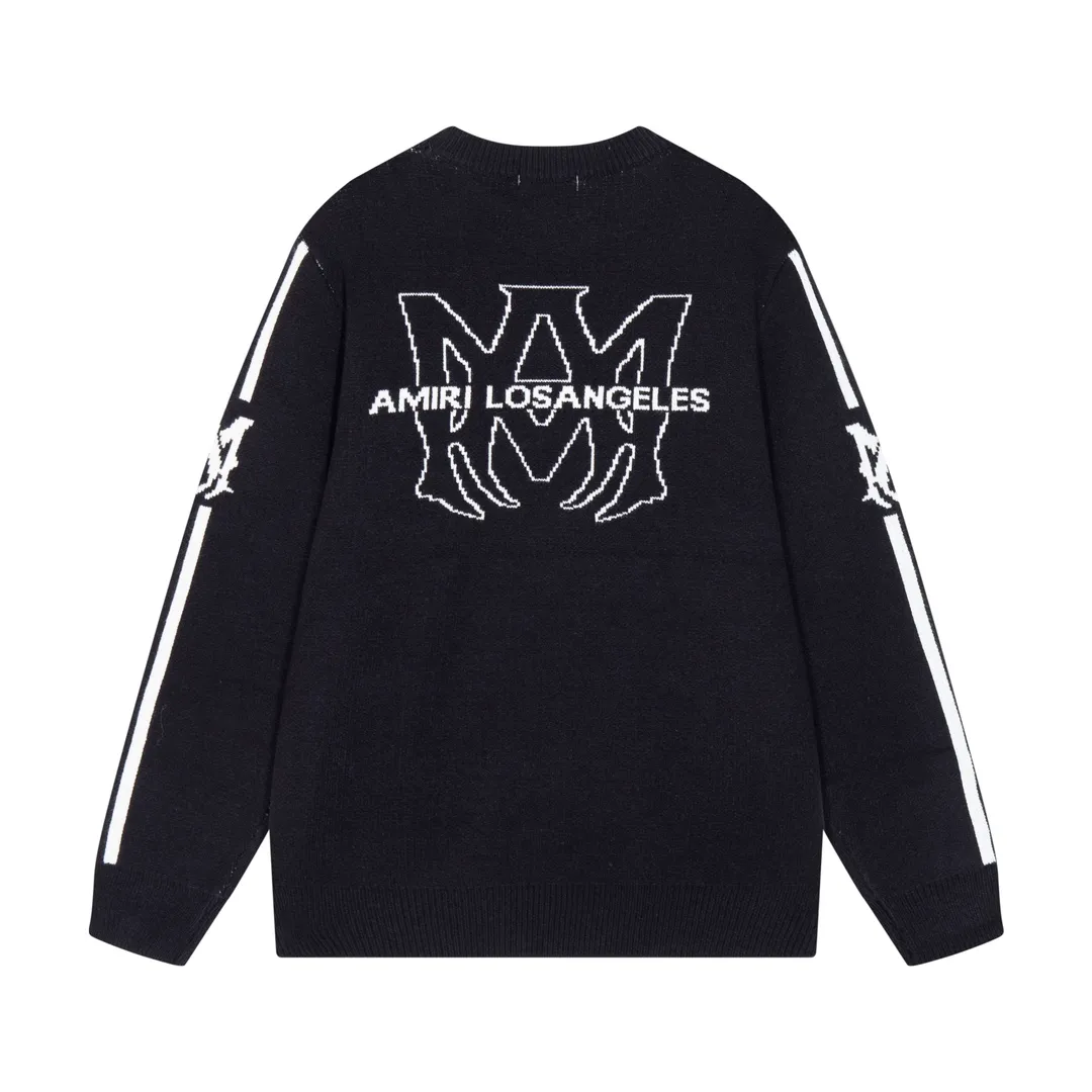 P280 AMIRI new front letter logo letter jacquard round neck sweater Color: Green Blue Black Size: S M L XL XXL