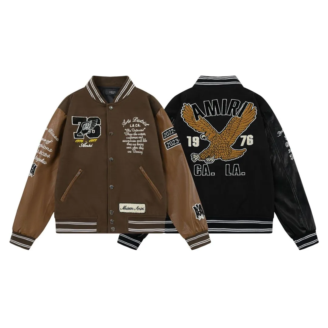 7161#P490AMIRI Eagle embroidery LOGO. Color: black, brown. Size: S M L XL