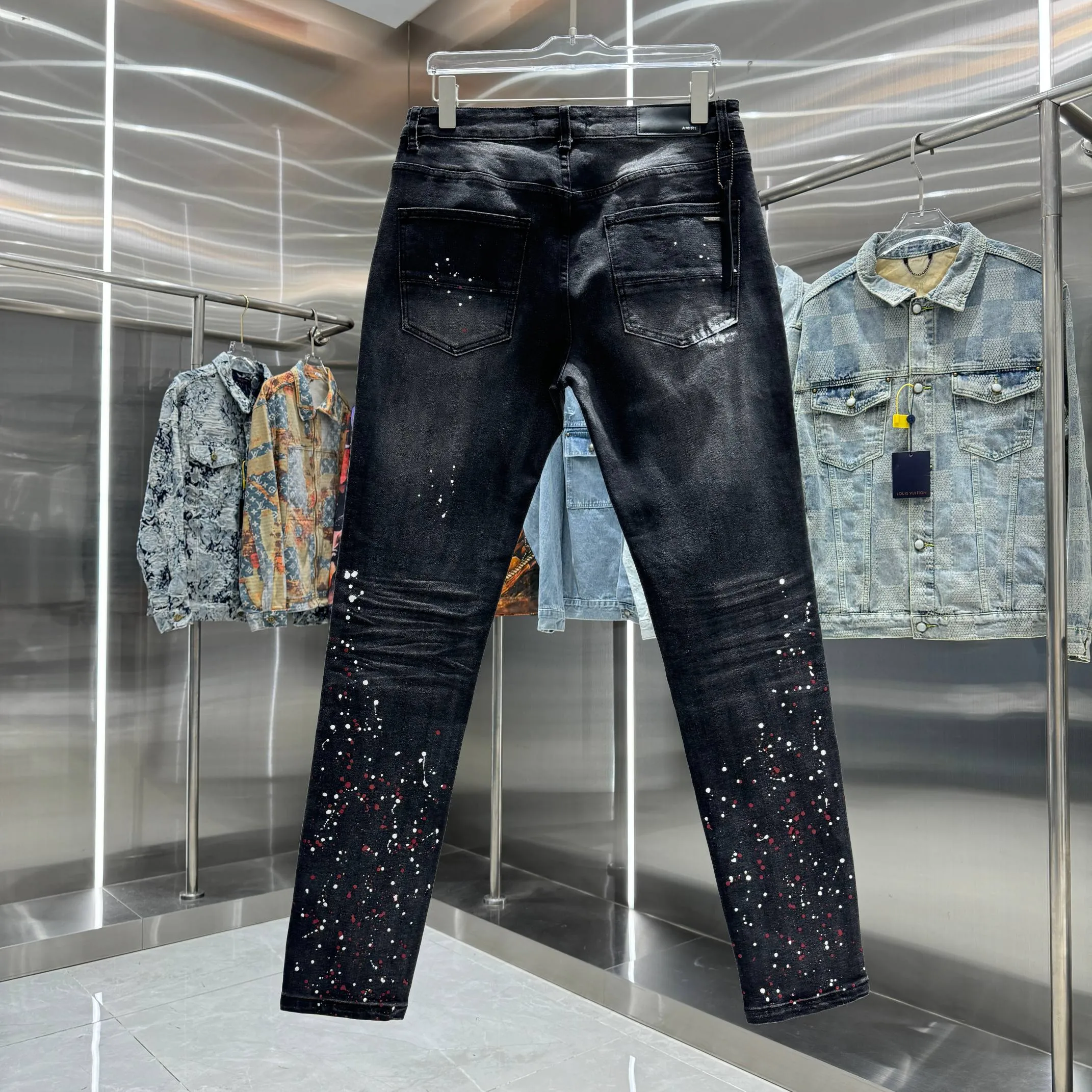 P290 Amiri colorful graffiti street fashion slim fit stretch jeans Color Black Size 30 32 34 36 38