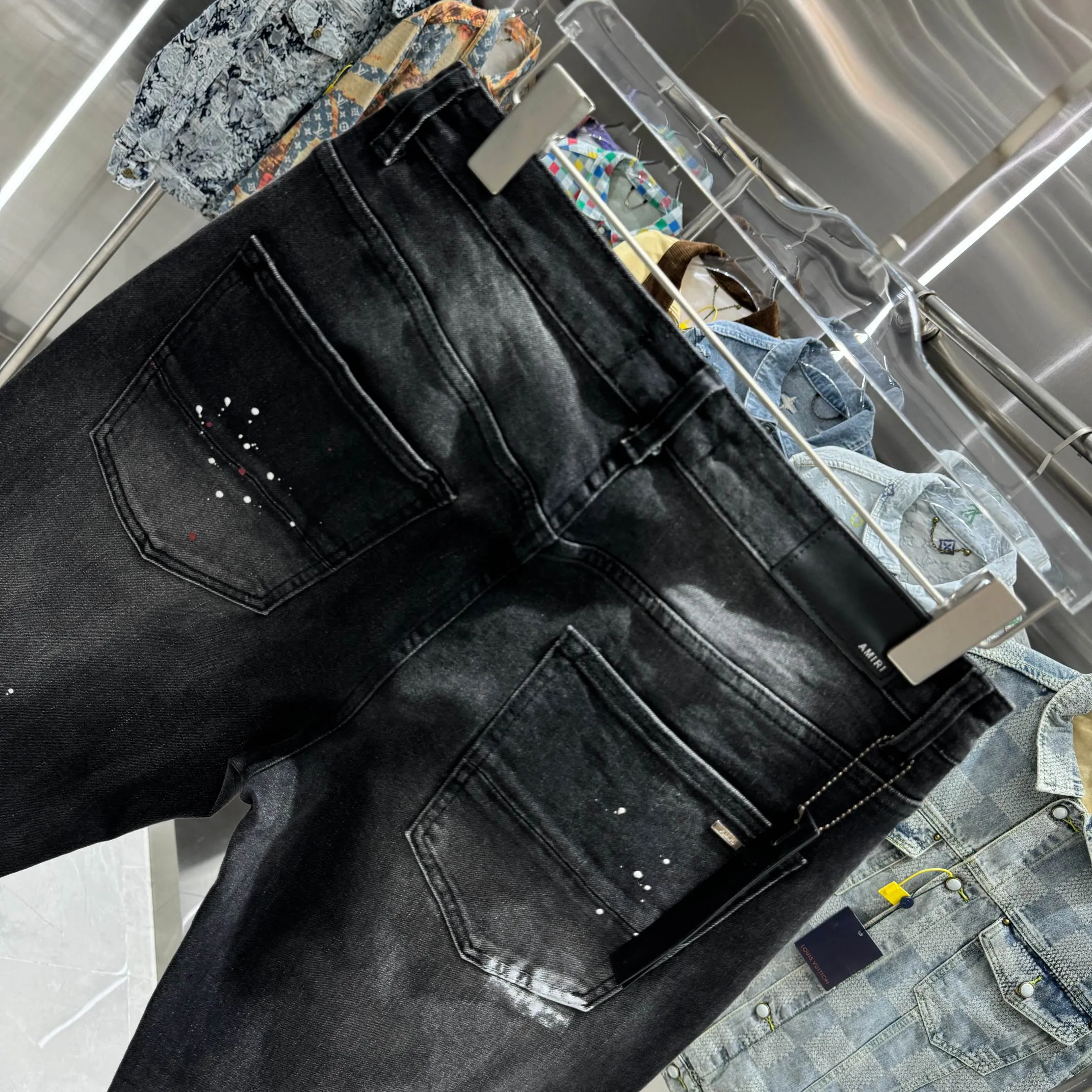 P290 Amiri colorful graffiti street fashion slim fit stretch jeans Color Black Size 30 32 34 36 38