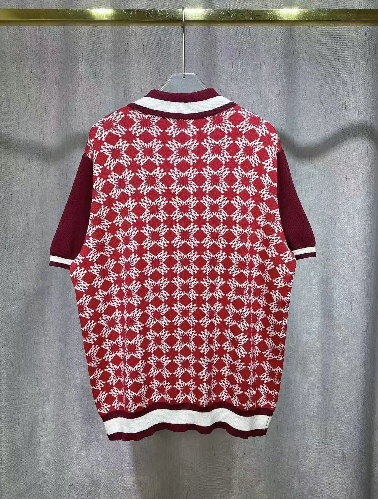 P240 🎉2025 AMIRI new summer sweater fabric POLO shirt with short sleeves, exclusive logo embroidery on the chest, embroidered letters on the hem Color: Gray Red Size: S M L XL XXL
