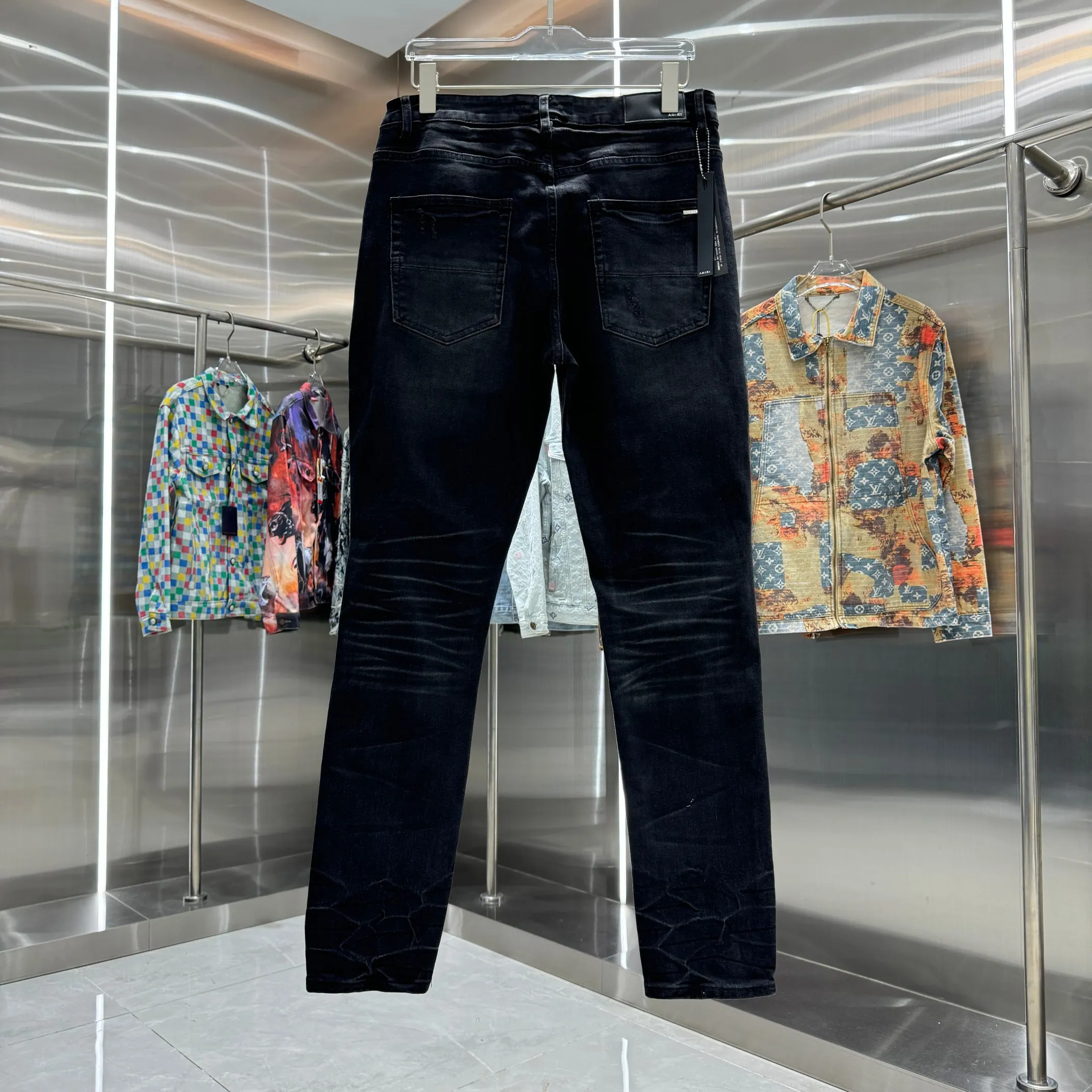 P280 Amiri ripped craft street fashion slim fit stretch jeans color black size 30 32 34 36 38