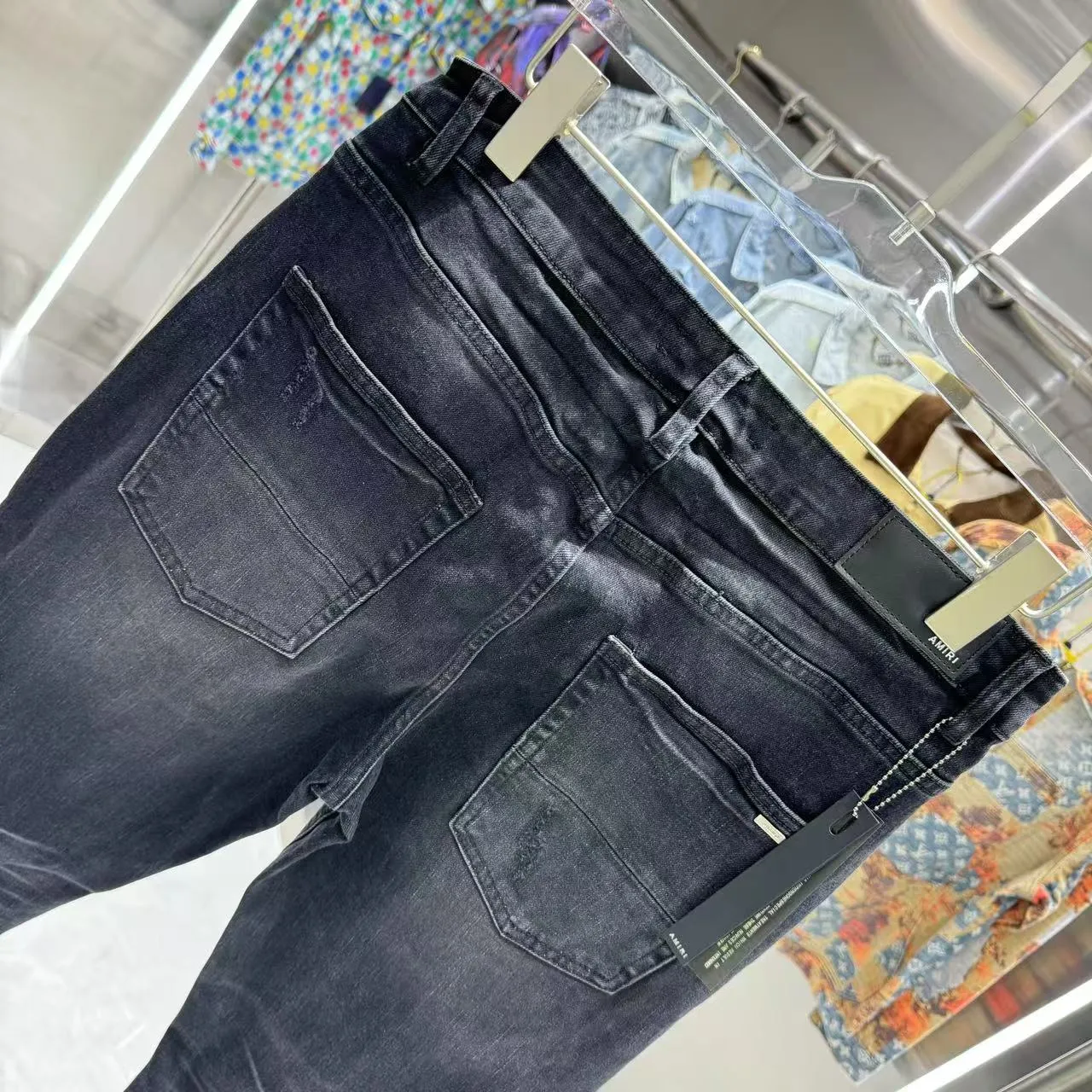 P280 Amiri ripped craft street fashion slim fit stretch jeans color black size 30 32 34 36 38
