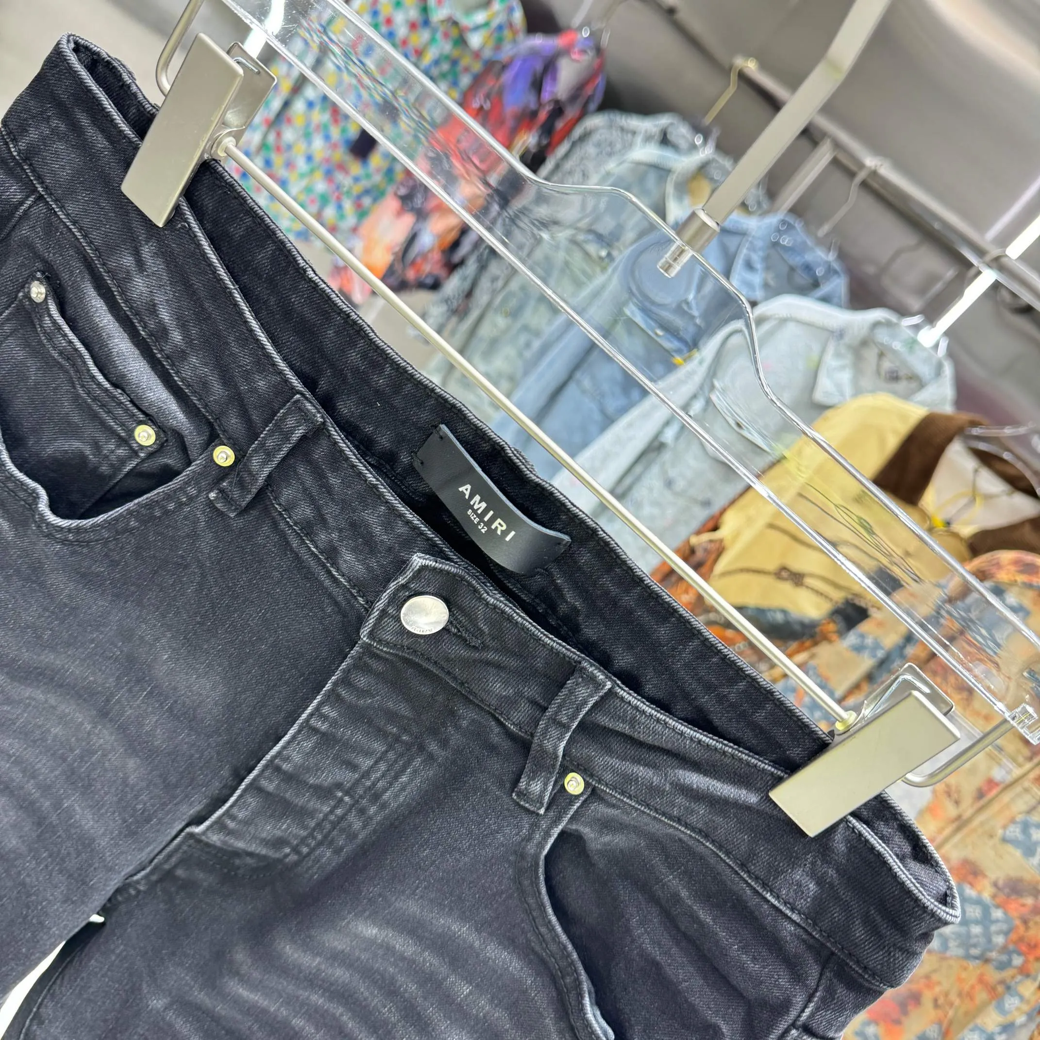 P280 Amiri ripped craft street fashion slim fit stretch jeans color black size 30 32 34 36 38