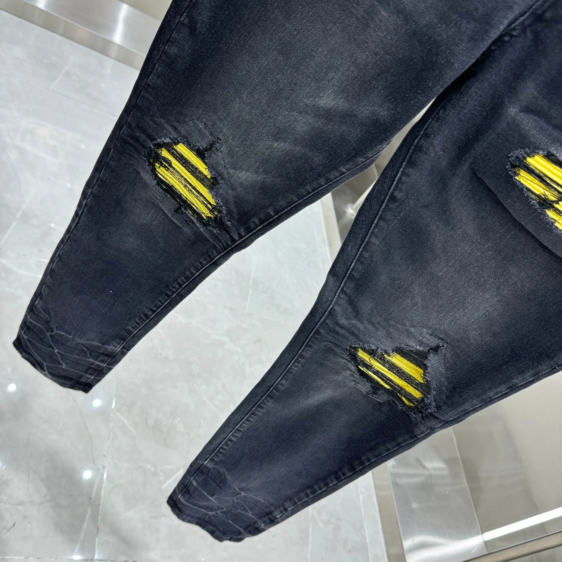 P280 Amiri ripped craft street fashion slim fit stretch jeans color black size 30 32 34 36 38