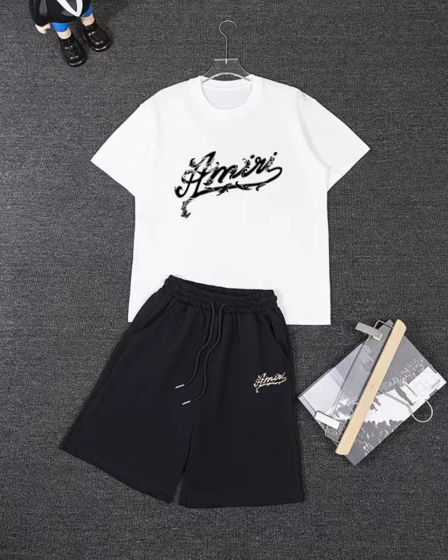 P280 AMIRI spring and summer short-sleeved suit, Xinjiang long-staple cotton short-sleeved + pure cotton terry shorts, a fusion of top elements, trendy men's fashion, unparalleled in terms of upper body comfort, it can be said to be a must-have set for summer. Size: S M L