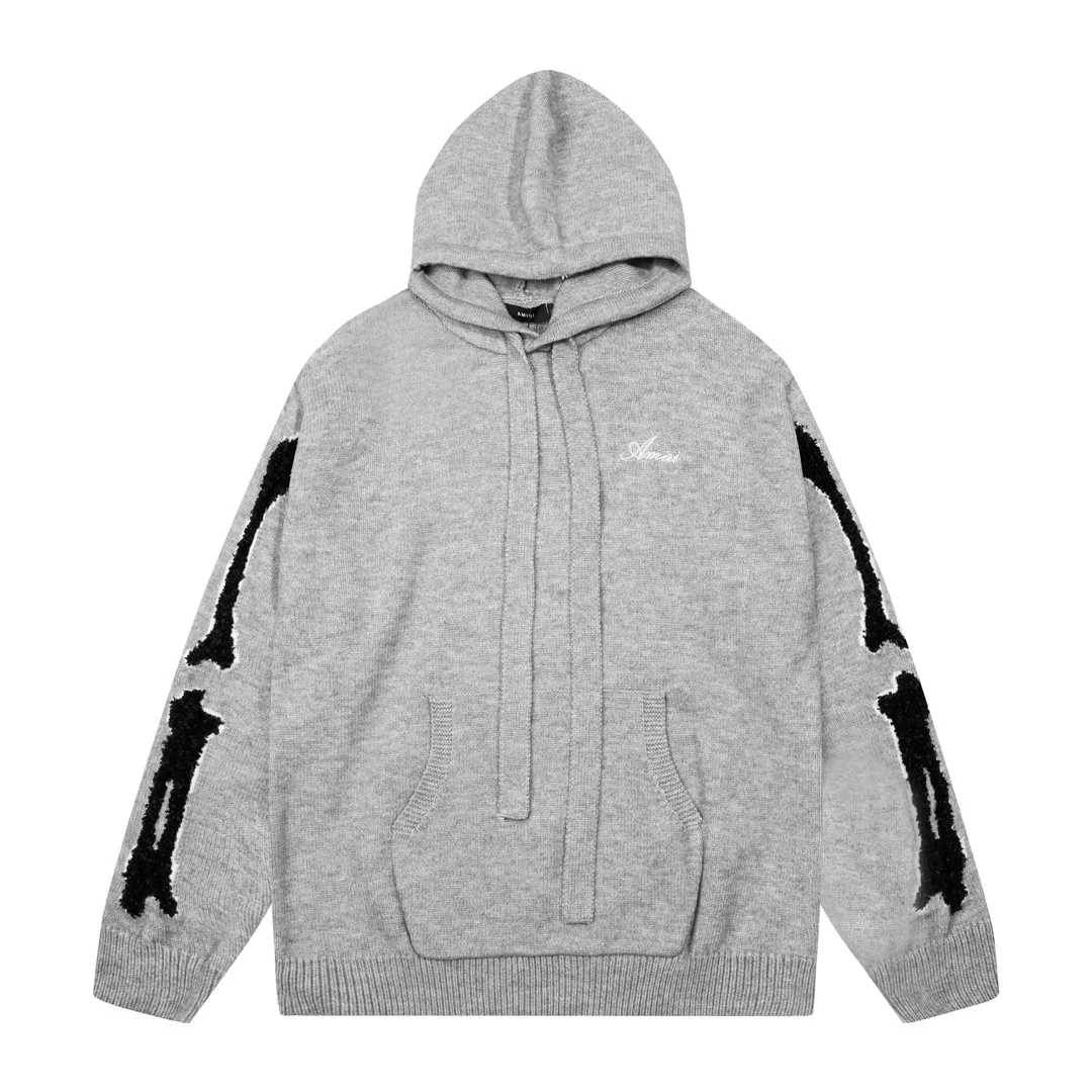P340 AMIRI new letter logo jacquard, tassels damaged hole hooded sweater Color: apricot gray red black Size: S M L XL XXL