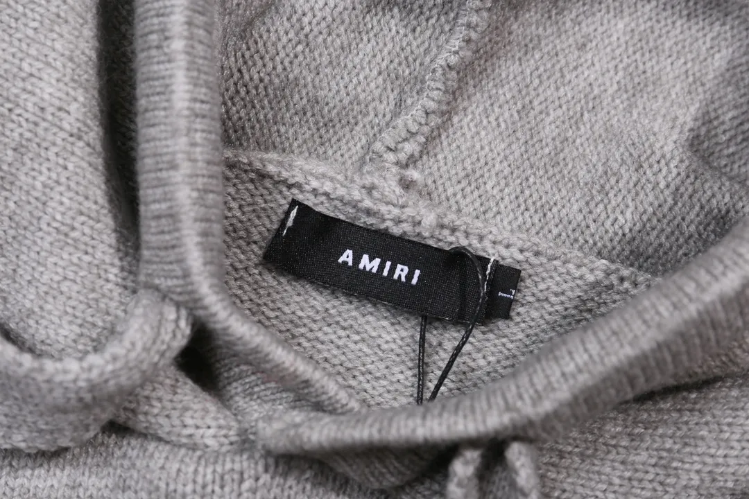 P340 AMIRI new letter logo jacquard, tassels damaged hole hooded sweater Color: apricot gray red black Size: S M L XL XXL