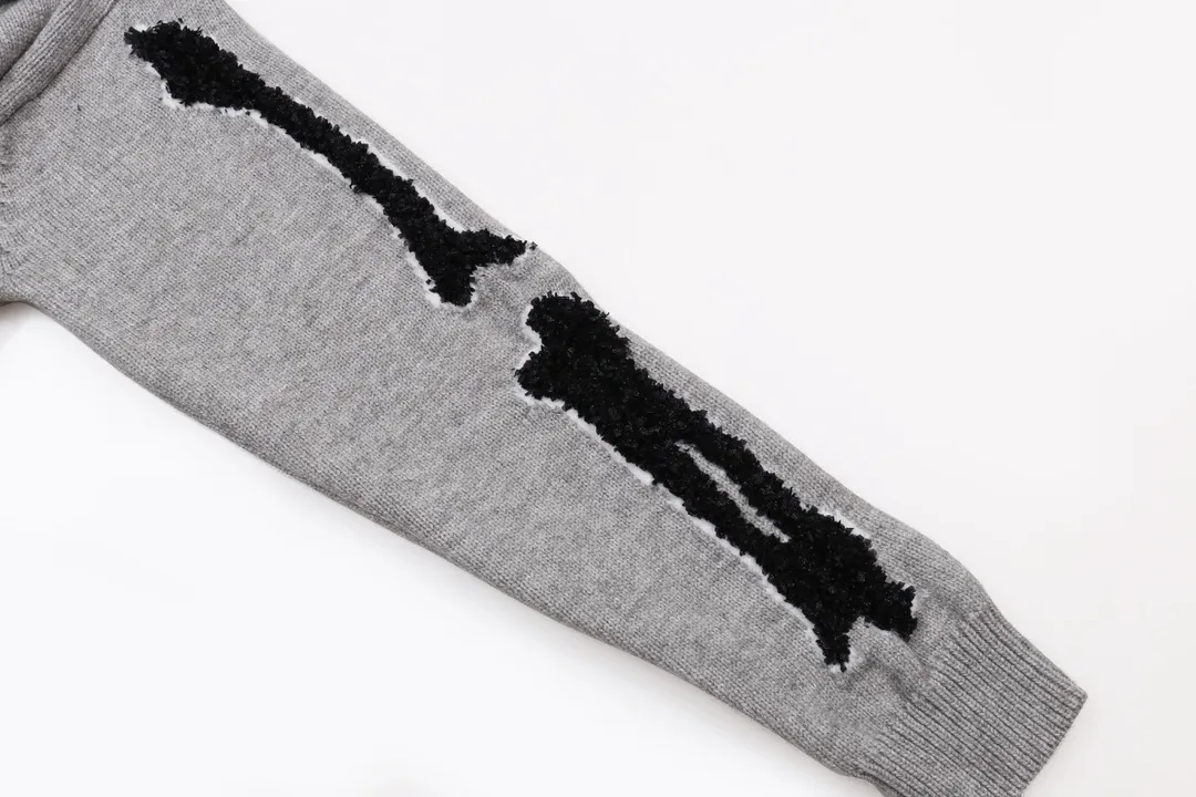 P340 AMIRI new letter logo jacquard, tassels damaged hole hooded sweater Color: apricot gray red black Size: S M L XL XXL