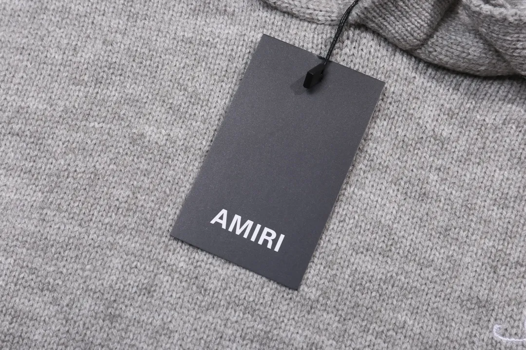 P340 AMIRI new letter logo jacquard, tassels damaged hole hooded sweater Color: apricot gray red black Size: S M L XL XXL