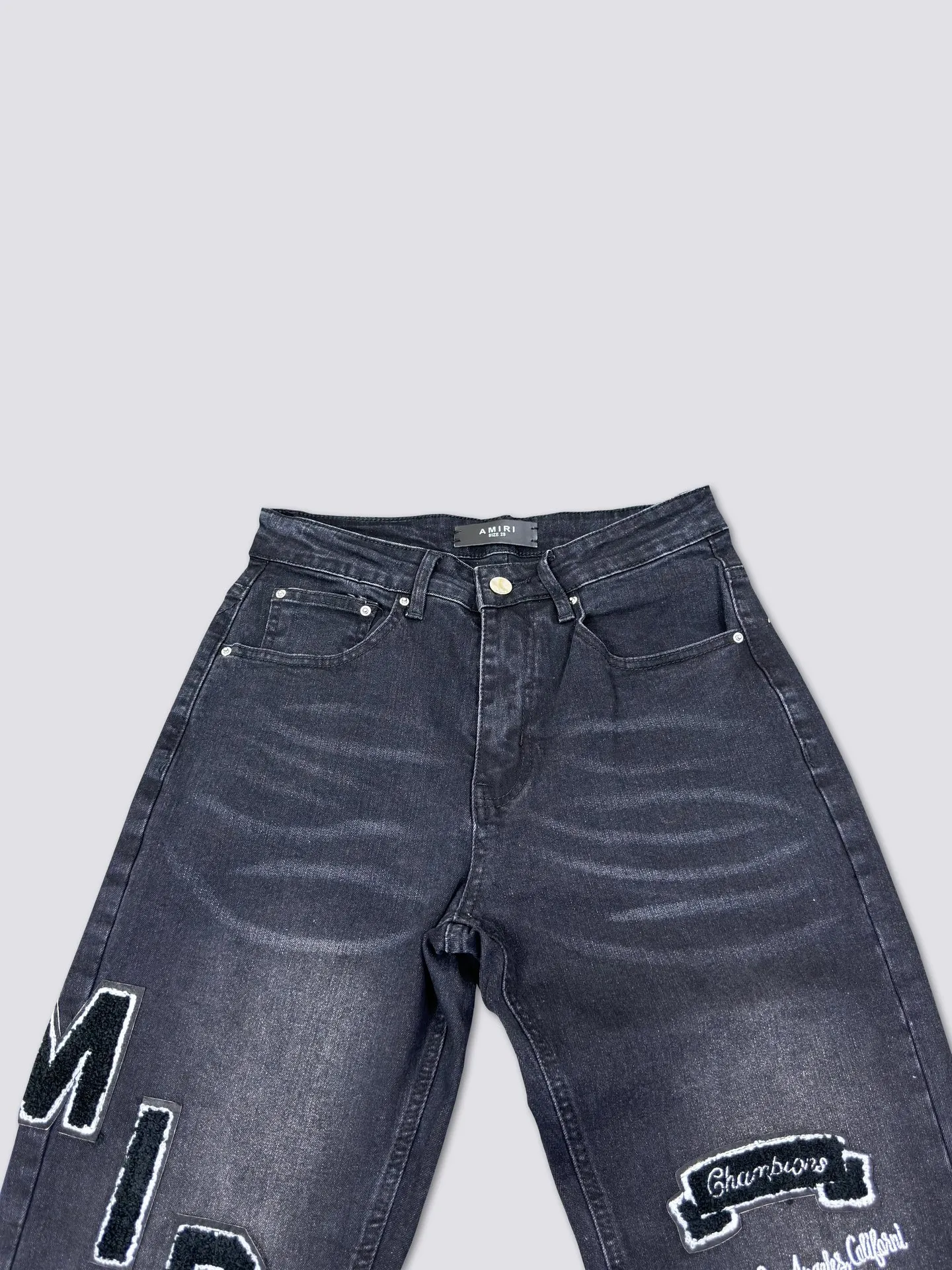 AMIRI's new jeans, washed, ripped, pink leather denim trousers, same style for men and women. Color: black. Size: S-XL (28-34)