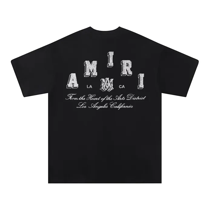 Style number: 690 P120 Fabric: 260g double yarn AMIRI 2025 spring and summer new logo round neck T-shirt high street men and women loose classic cracked letter short sleeves Color: White Black Size: S M L XL