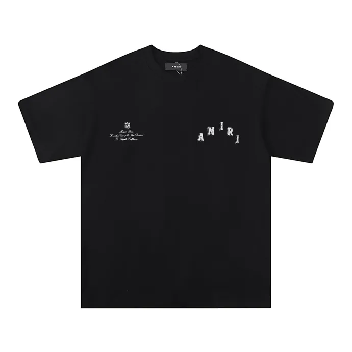 Style number: 690 P120 Fabric: 260g double yarn AMIRI 2025 spring and summer new logo round neck T-shirt high street men and women loose classic cracked letter short sleeves Color: White Black Size: S M L XL