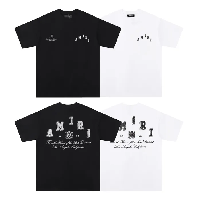 Style number: 690 P120 Fabric: 260g double yarn AMIRI 2025 spring and summer new logo round neck T-shirt high street men and women loose classic cracked letter short sleeves Color: White Black Size: S M L XL