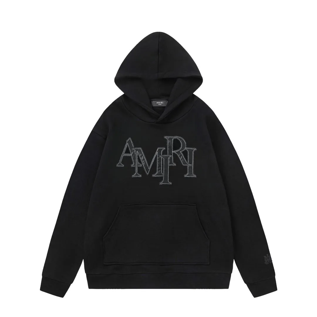 7163#P316AMIRI leather embroidered LOGO, color: black, white, apricot white, dark green, size: S M L XL