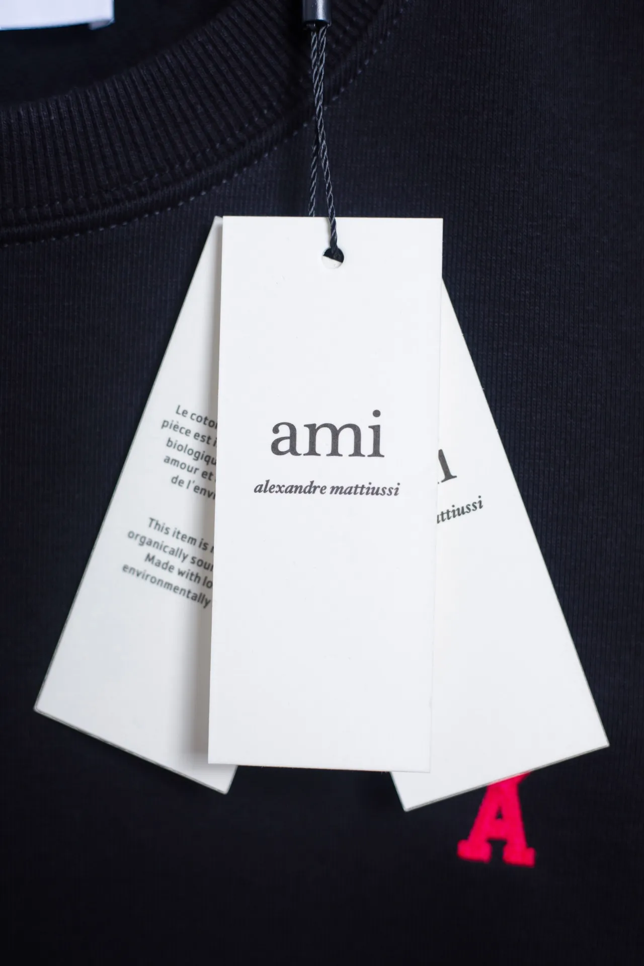 P146 AMI 25 autumn and winter new classic little love embroidered pullover sweatshirt, customized 360g pure cotton fabric, high version, new main wheat, washed wheat, same style for men and women, color: black, size: S-XL