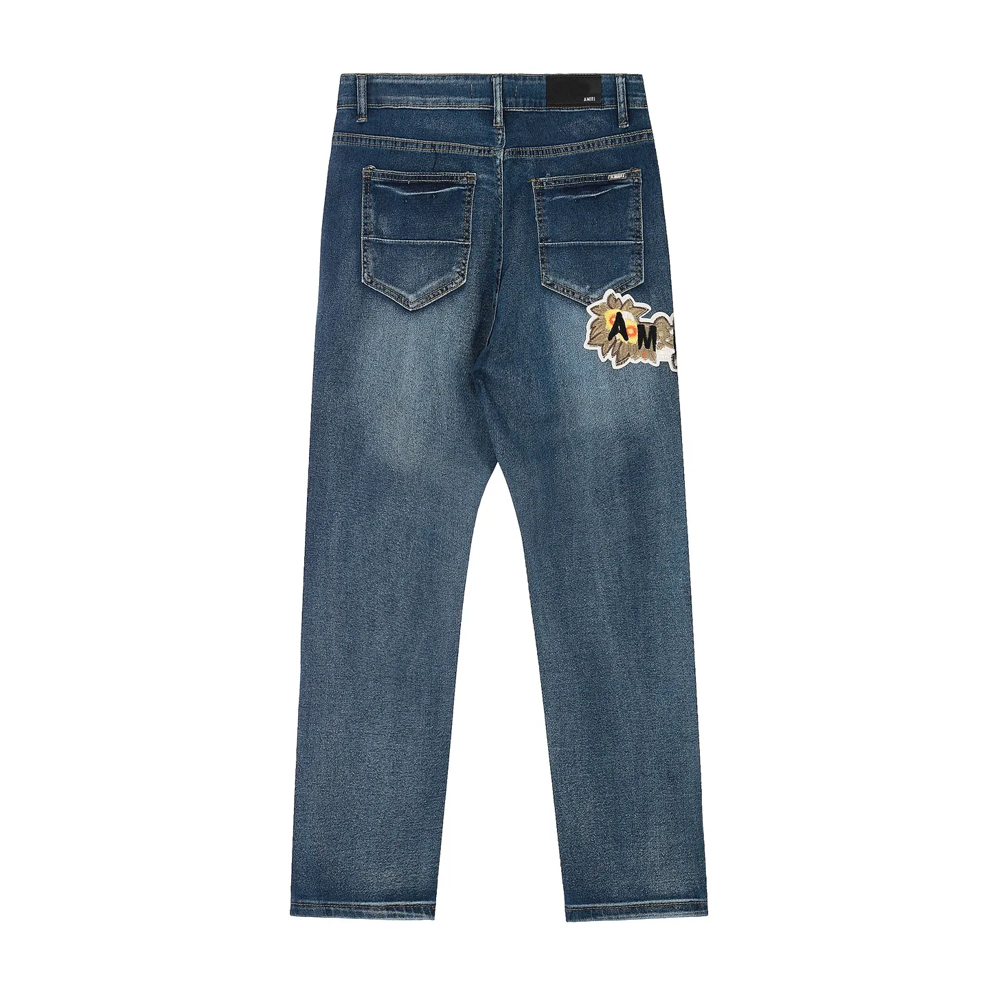 #M53 P168💰 AMIRI patch embroidery jeans trousers AMIRI high street basic ripped tight elastic jeans trousers amiri brand jeans break the production process and cutting of the original jeans, the fabrics are softer and more comfortable Hand-sewn collar label Customized logo buttons Genuine leather tag Color: Picture color Size: 30-32-34-36