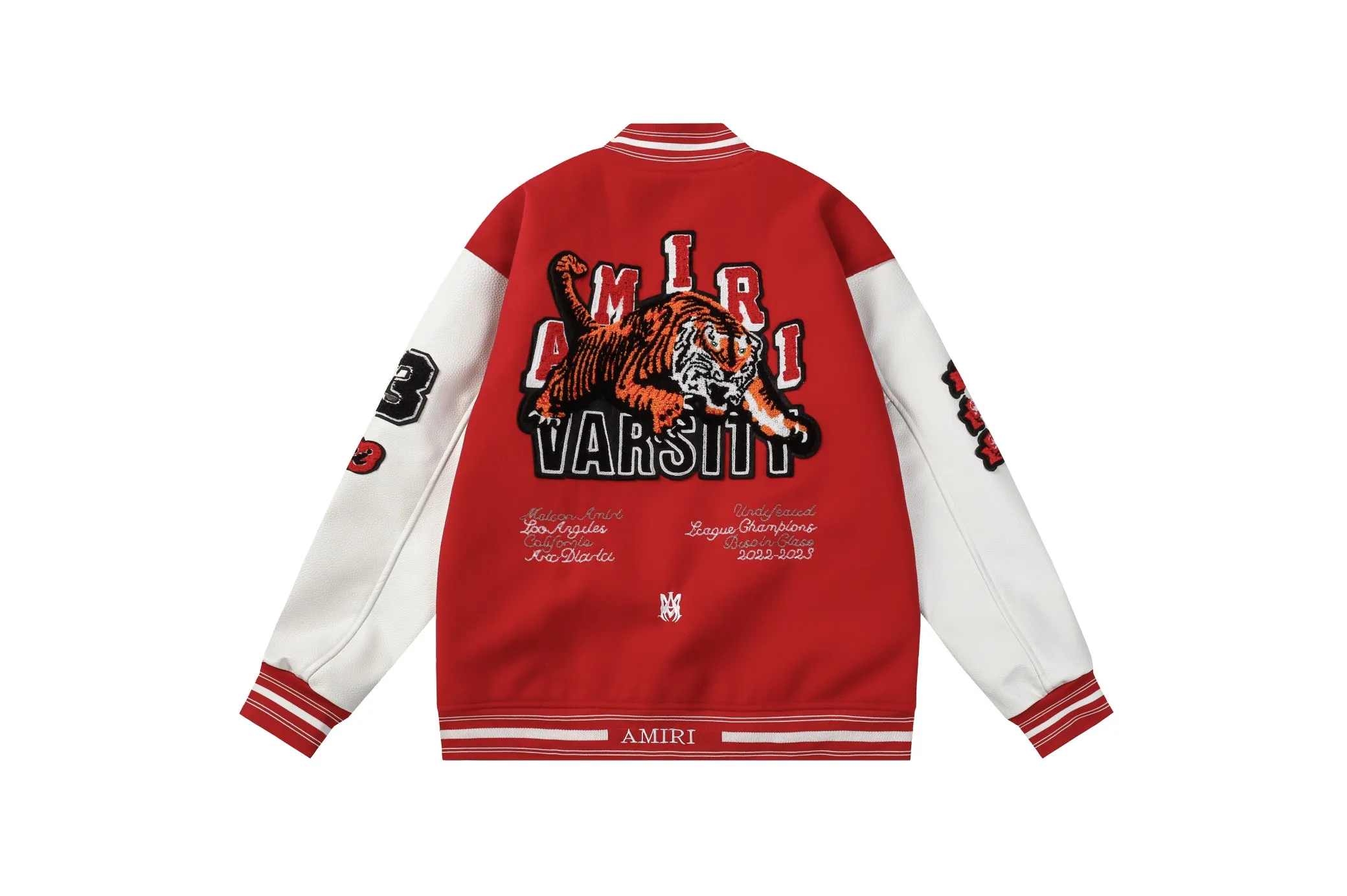 P370 AMIRI's new tiger towel embroidered baseball jacket with thousands of needles, high weight dragon and phoenix nylon fabric with pebbled leather sleeves, heavy industry hardware restored one to one M L XL XXL