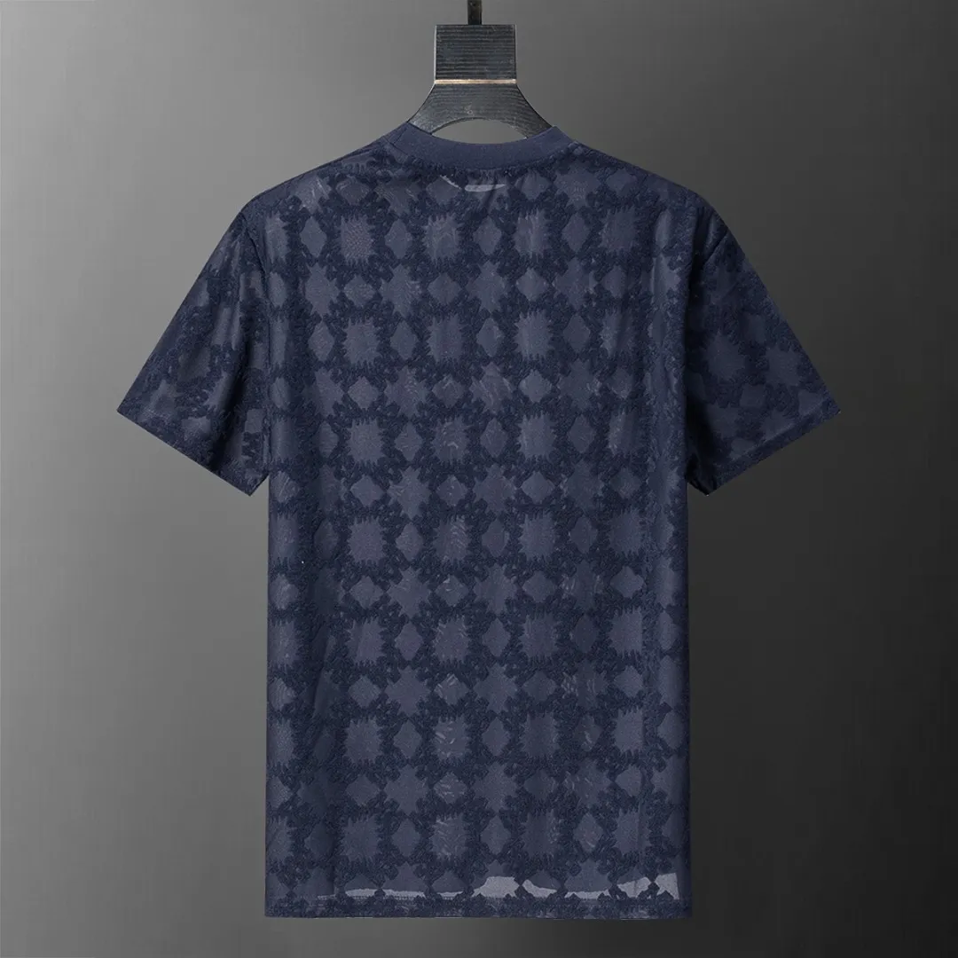 P130 Mili's 2026 spring and summer new men's round neck short-sleeved T-shirt, terry jacquard fabric, stylish and handsome, comfortable fabric, rigorous workmanship, and neat wiring. Good upper body effect·Size M-3XL Sapphire Blue