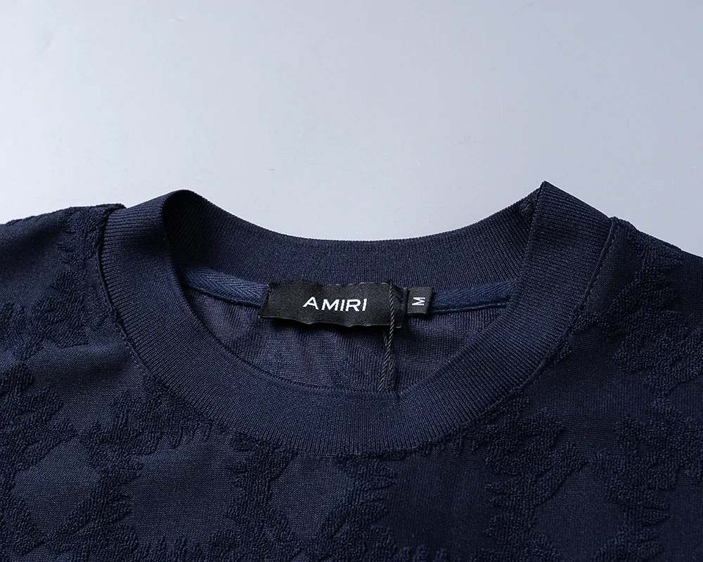 P130 Mili's 2026 spring and summer new men's round neck short-sleeved T-shirt, terry jacquard fabric, stylish and handsome, comfortable fabric, rigorous workmanship, and neat wiring. Good upper body effect·Size M-3XL Sapphire Blue