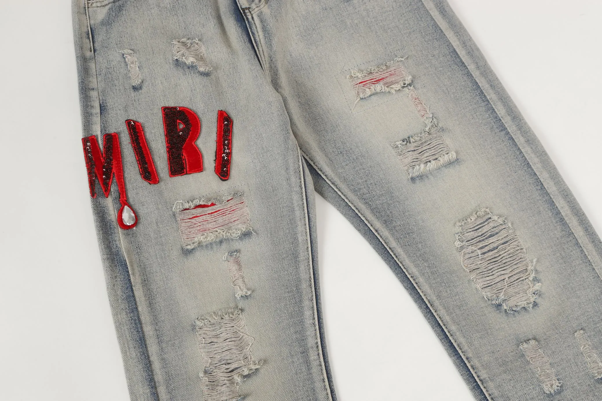 P270 Amiri blood and tears high street ripped embroidered washed jeans Color: Picture color Code number: 28-36
