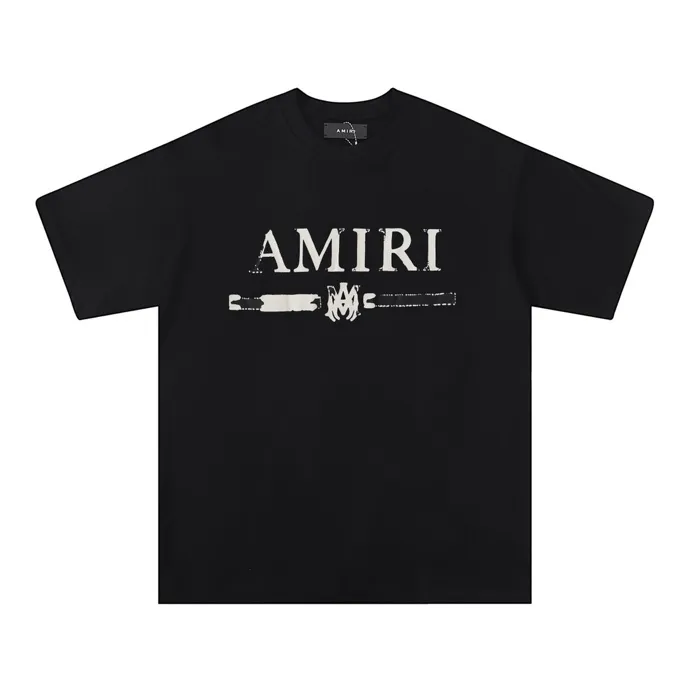 Style number: 654 P114 Fabric: 260g double yarn AMIRI 2025 spring and summer new logo round neck T-shirt high street unisex style loose classic short-sleeved color: black white code number: S M L XL