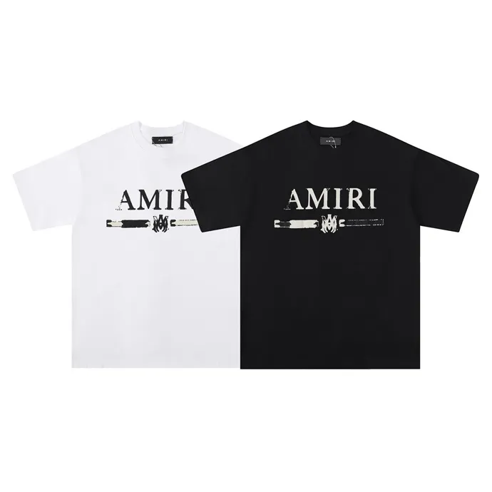 Style number: 654 P114 Fabric: 260g double yarn AMIRI 2025 spring and summer new logo round neck T-shirt high street unisex style loose classic short-sleeved color: black white code number: S M L XL