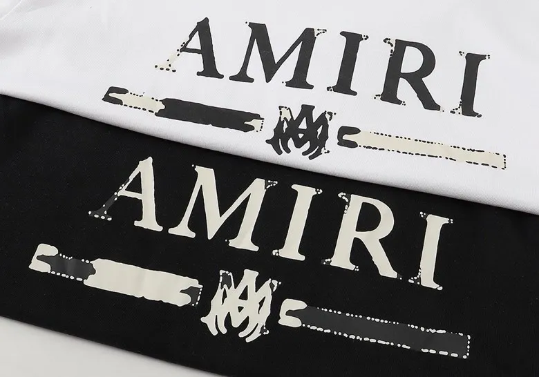 Style number: 654 P114 Fabric: 260g double yarn AMIRI 2025 spring and summer new logo round neck T-shirt high street unisex style loose classic short-sleeved color: black white code number: S M L XL