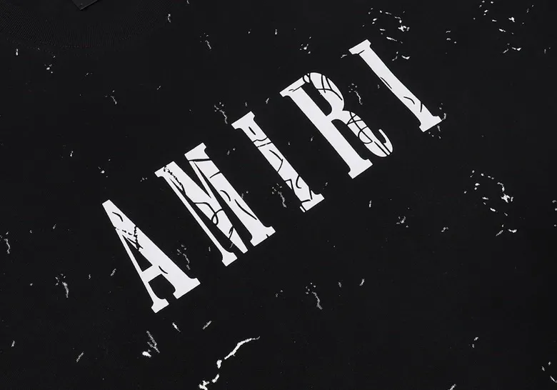 Style number: 666 P126 Fabric: 260g double yarn AMIRI 2025 spring and summer new logo round neck T-shirt high street men and women loose classic cracked letter short sleeves Color: black white Size: S M L XL