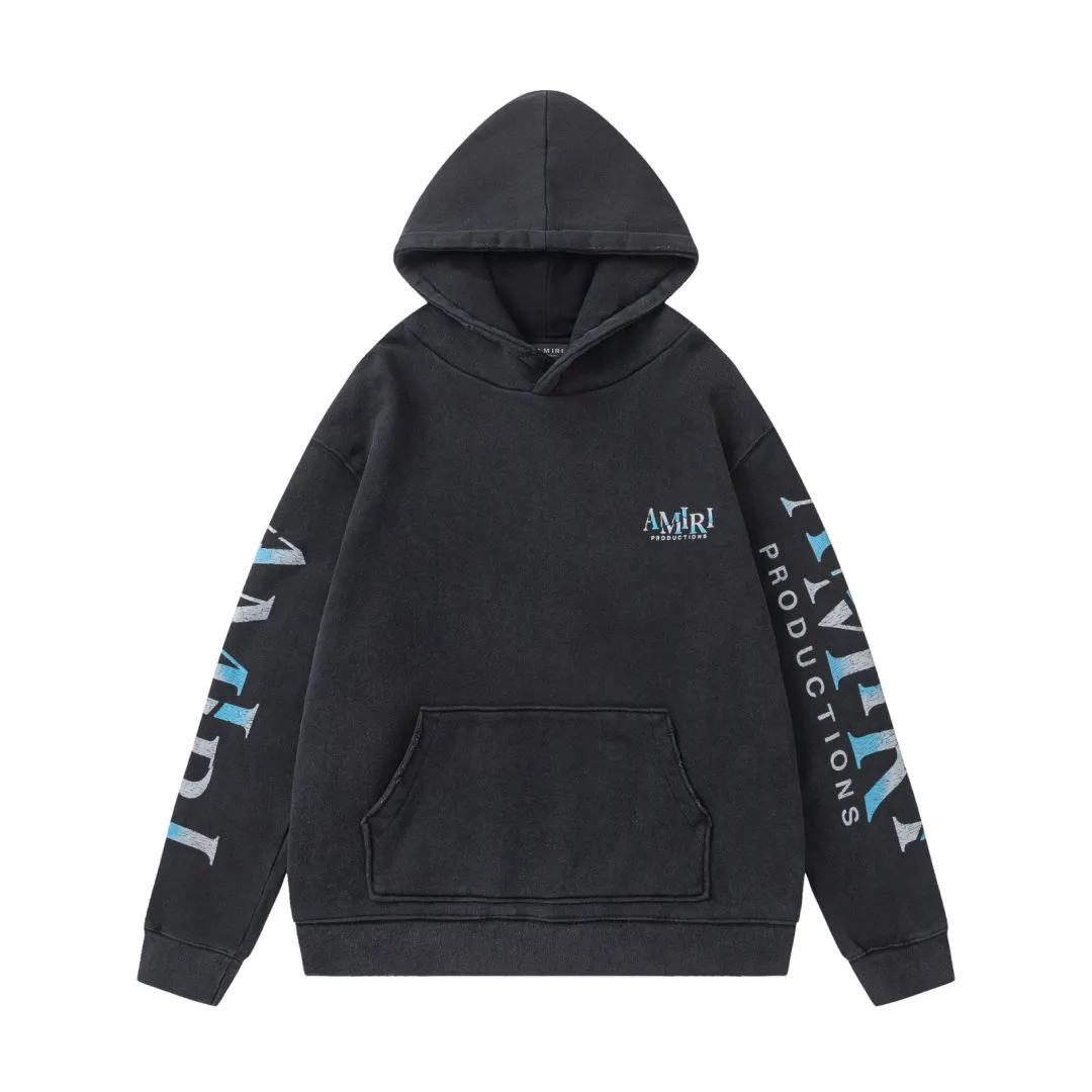 7185#P330AMIRI grimace washed distressed hooded sweatshirt, color: black, size: S M L XL