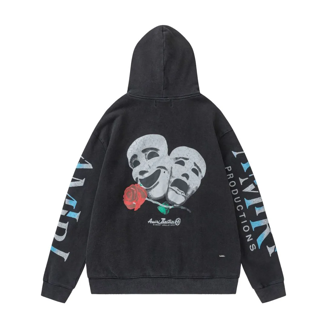 7185#P330AMIRI grimace washed distressed hooded sweatshirt, color: black, size: S M L XL