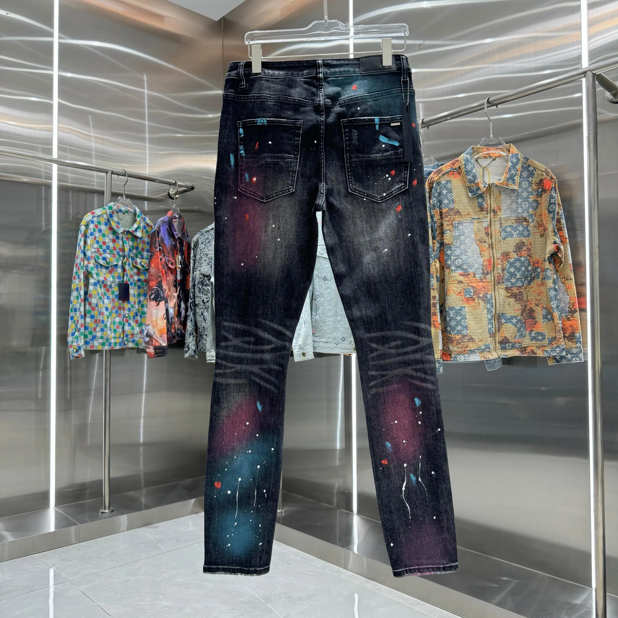 P280 Amiri ripped colorful graffiti craft street fashion slim fit stretch jeans Color Black Size 30 32 34 36 38