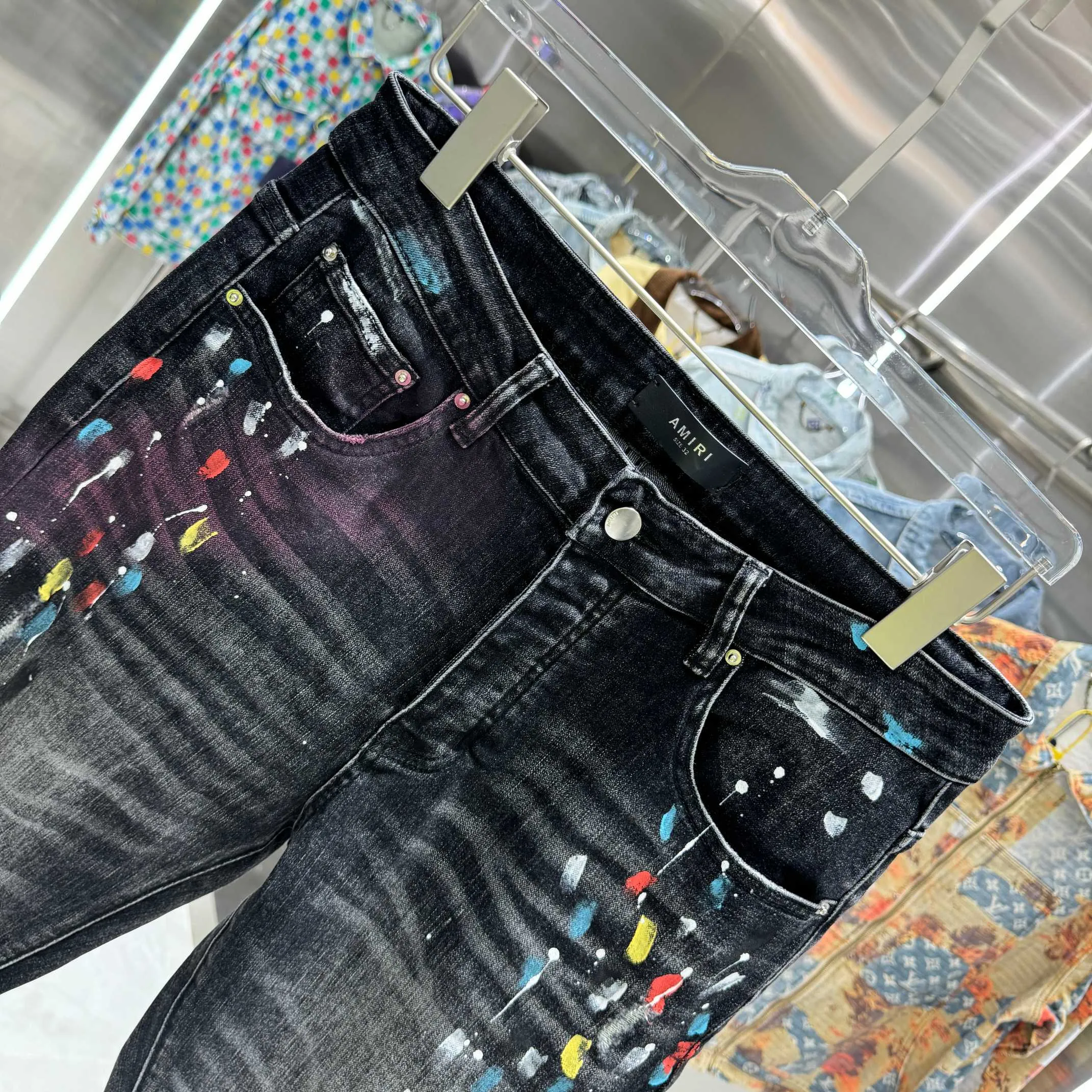 P280 Amiri ripped colorful graffiti craft street fashion slim fit stretch jeans Color Black Size 30 32 34 36 38