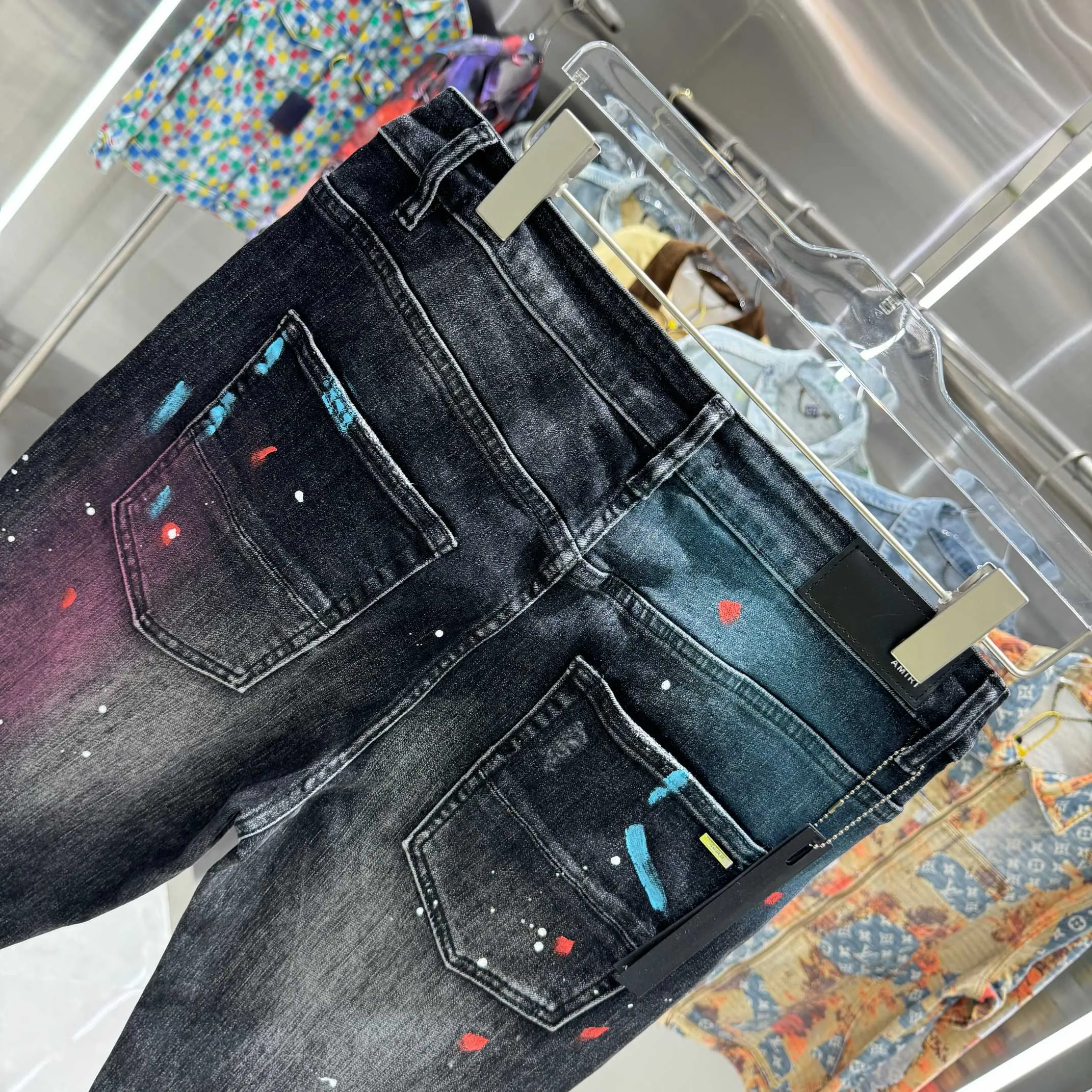P280 Amiri ripped colorful graffiti craft street fashion slim fit stretch jeans Color Black Size 30 32 34 36 38