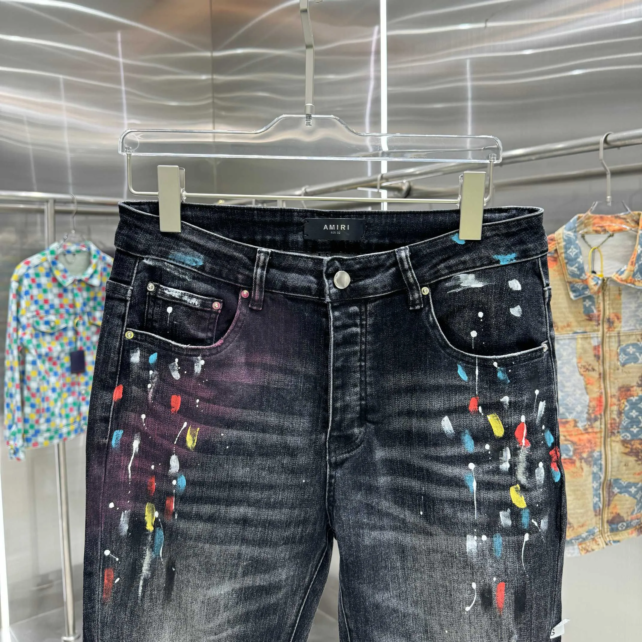 P280 Amiri ripped colorful graffiti craft street fashion slim fit stretch jeans Color Black Size 30 32 34 36 38