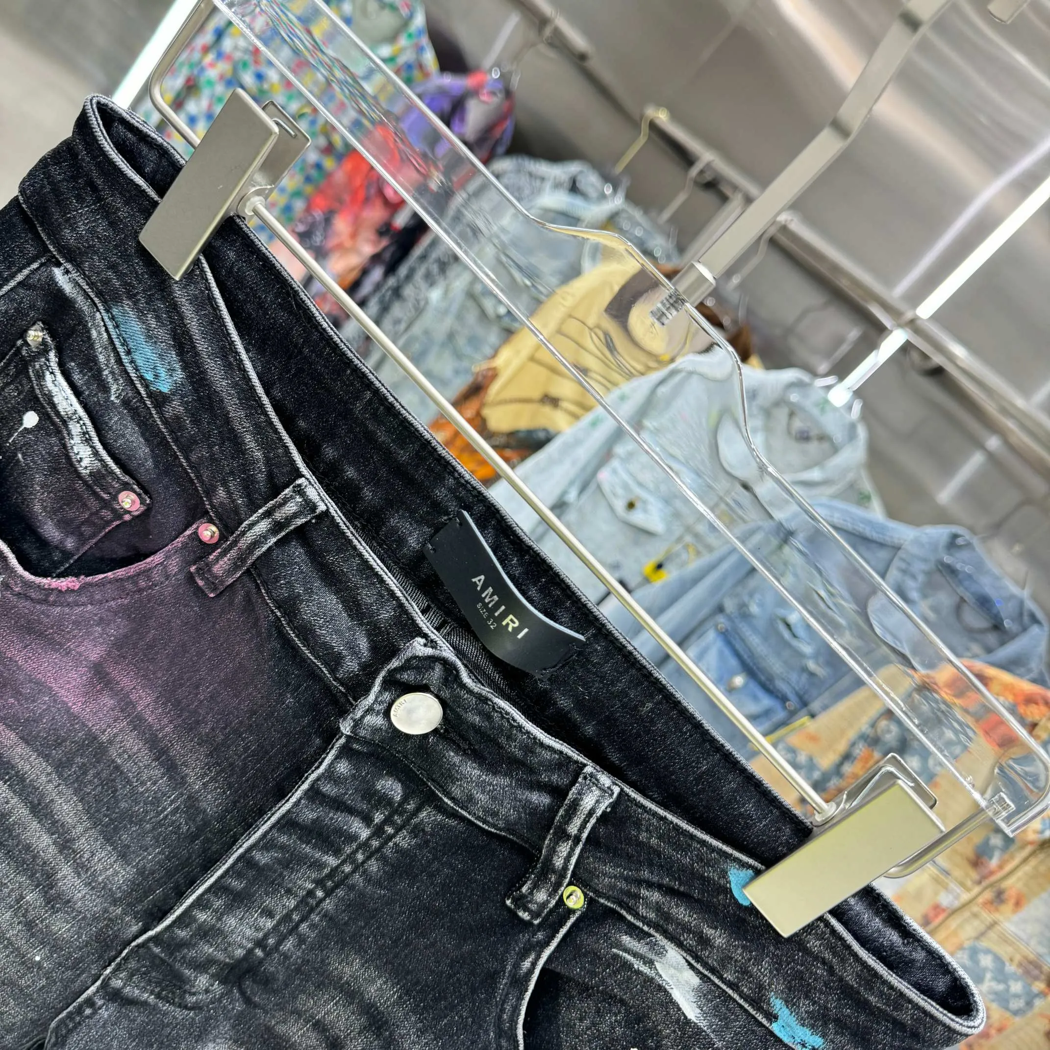 P280 Amiri ripped colorful graffiti craft street fashion slim fit stretch jeans Color Black Size 30 32 34 36 38