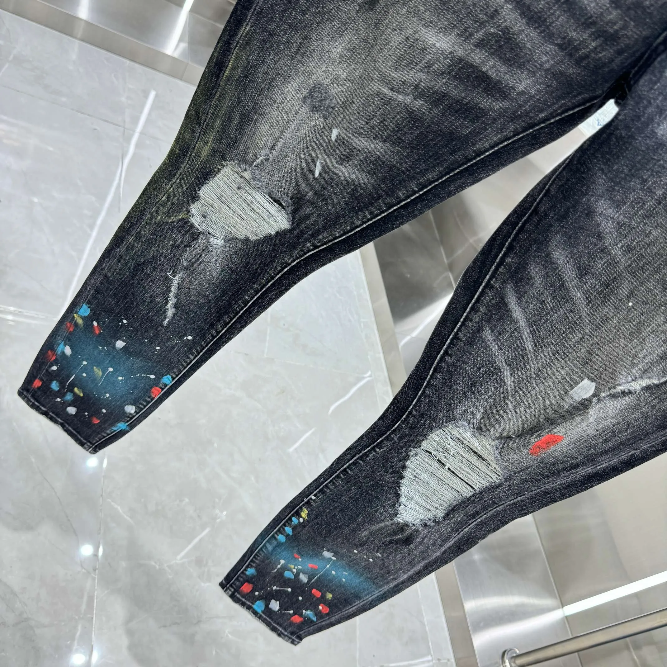 P280 Amiri ripped colorful graffiti craft street fashion slim fit stretch jeans Color Black Size 30 32 34 36 38