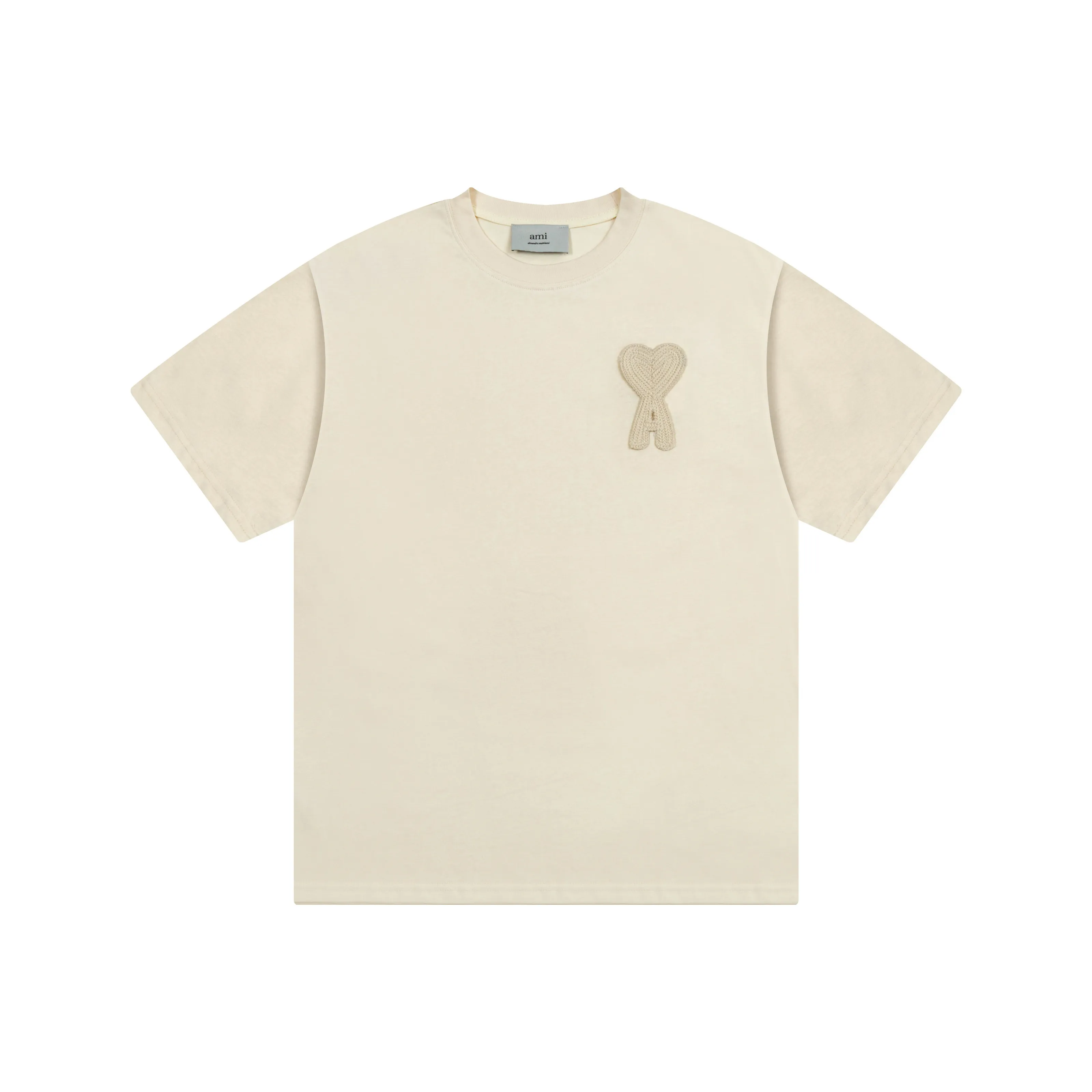 1228# AMI PARIS 25SS early spring new classic big love towel embroidered short-sleeved T-shirt. Customized 230g double yarn pure cotton fabric matching 280G rib YP replica. New main wheat. Washable wheat QR code can be scanned. Same style for men and women. Color: black, Baolan, apricot, apricot/red heart. Size: S-XL