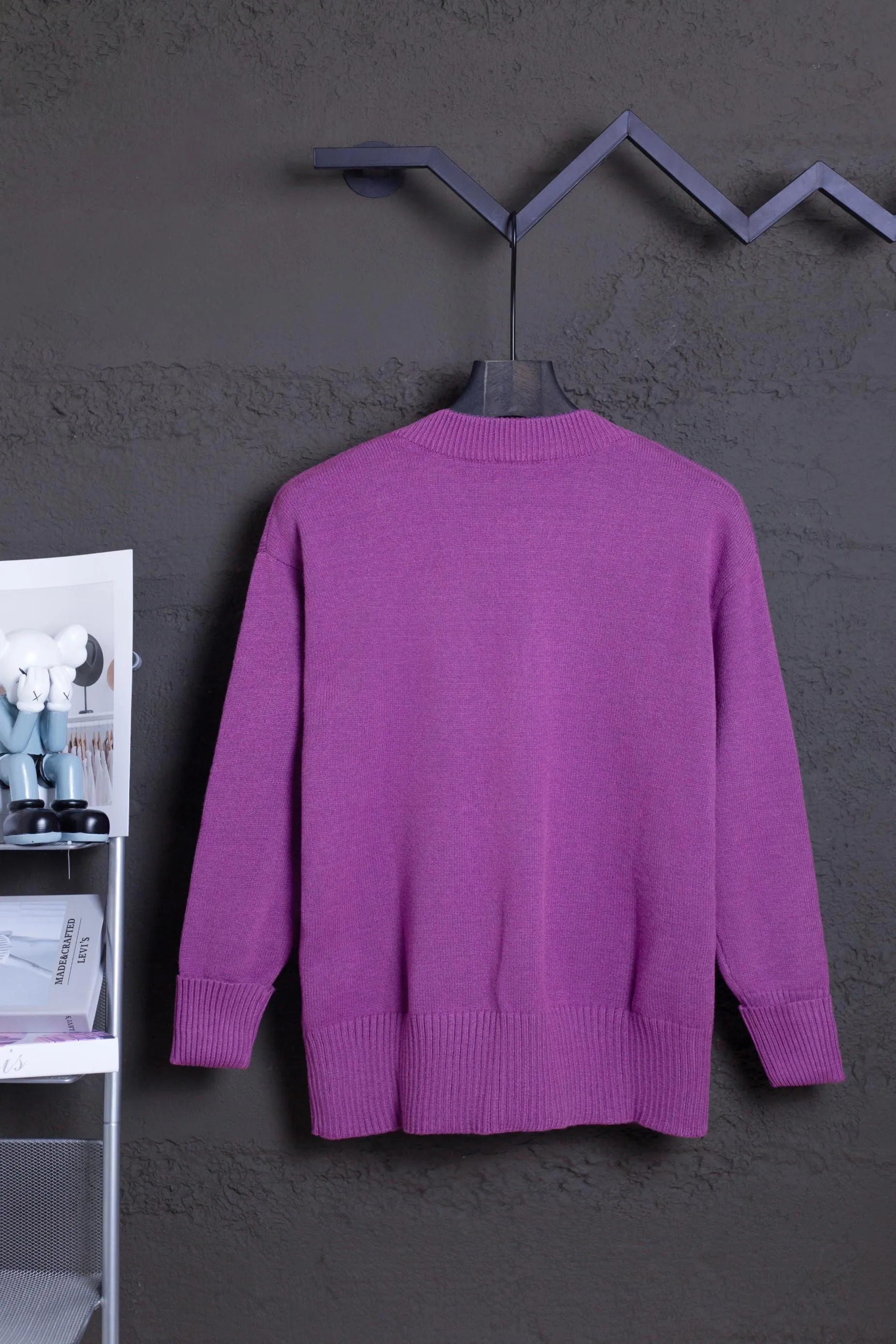 P186 Style No.: MQ802 AMI Classic Big Love Series Jacquard Cardigan Sweater Highest Version Supports Comparison Color: Purple, Size: S-XL