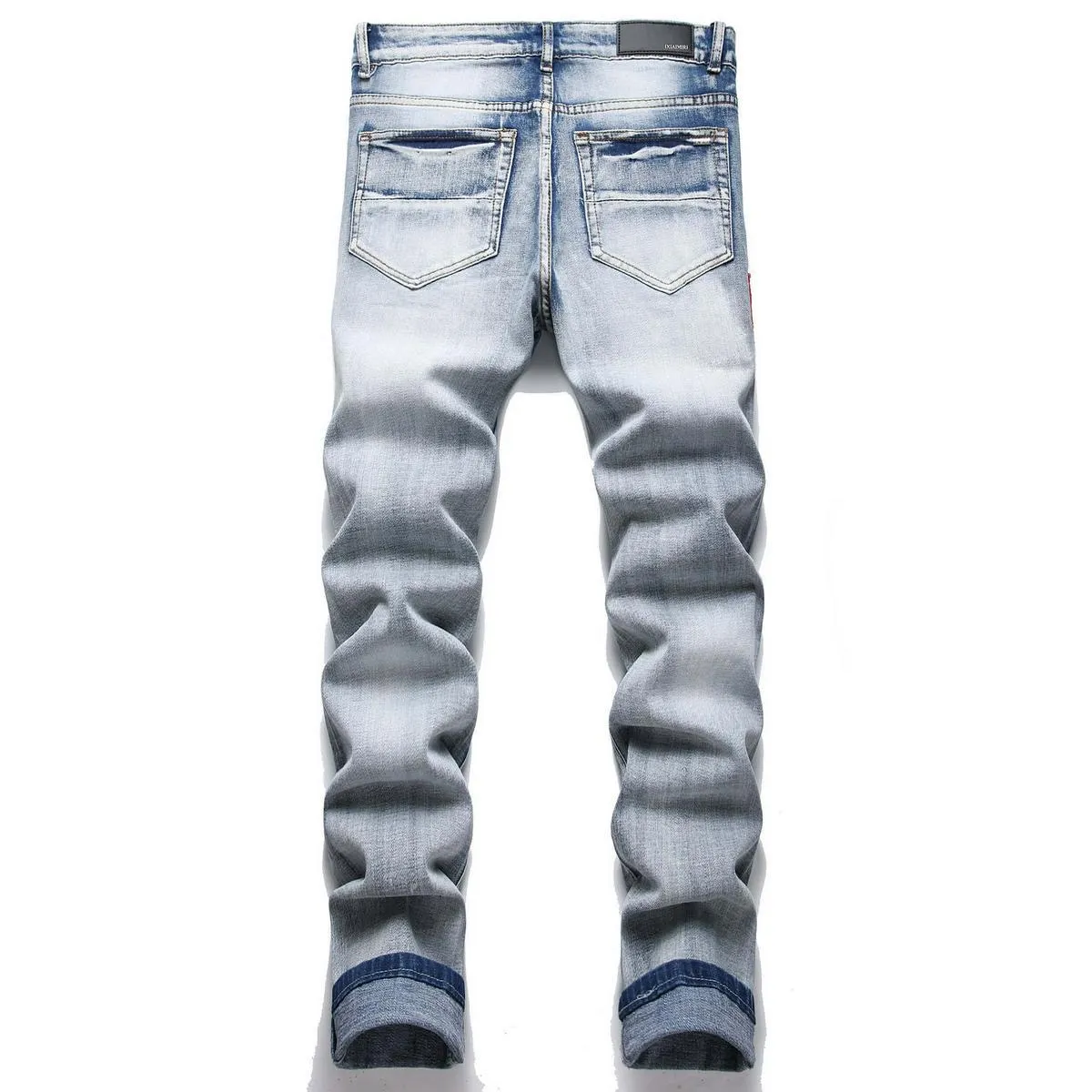 #M08 P168💰 AMIRI patch embroidery jeans trousers AMIRI high street basic ripped tight elastic jeans trousers amiri brand jeans break the production process and cutting of the original jeans, the fabrics are softer and more comfortable Hand-sewn collar label Customized logo buttons Genuine leather tag Color: Picture color Size: 30-32-34-36