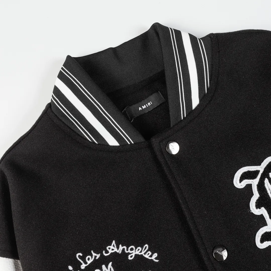 P390 -Amiri2024ss Tianma embroidered baseball jacket -Using towel embroidery technology, pocket hardware zipper design, full of uniqueness -700g dragon and phoenix nylon and litchi pattern PU collide💥 Fashionable and versatile M L Xl xxl