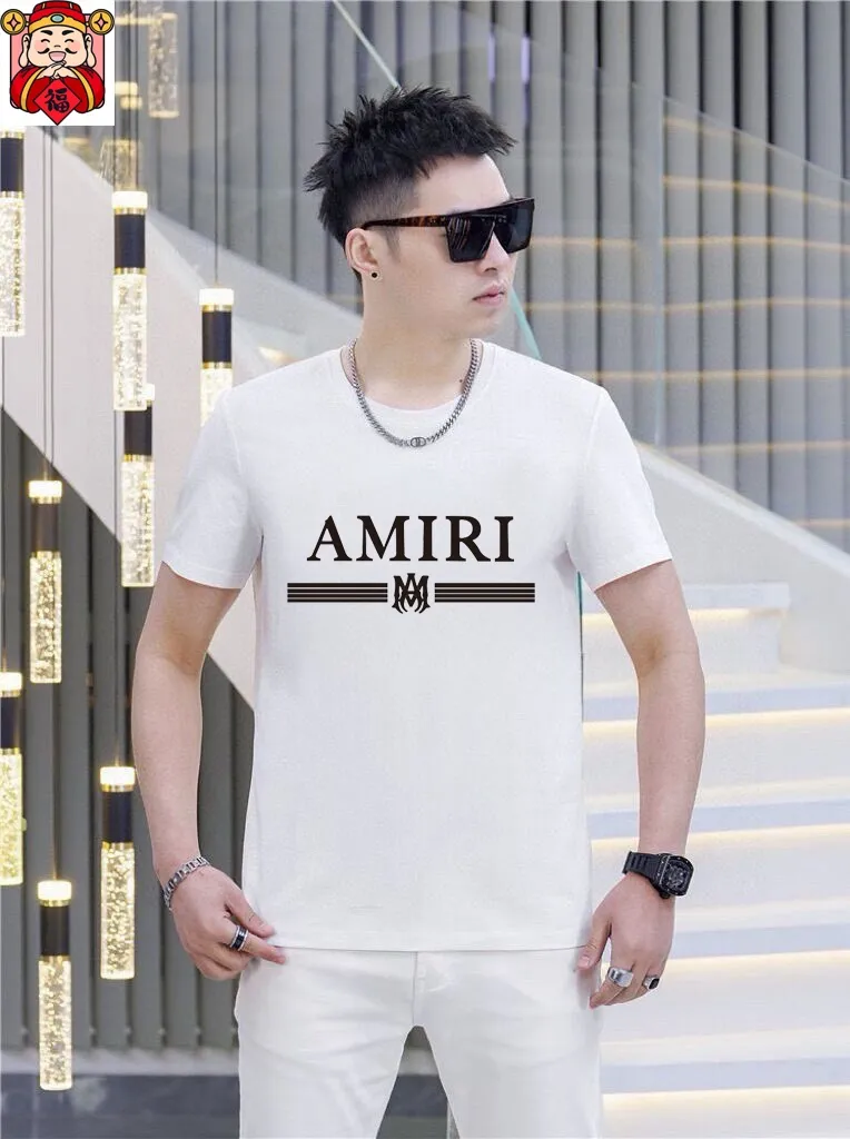 P140 Original men's casual short-sleeved T-shirt from the brand [AMIRI] (Good News for Fat People), new product for the spring and summer of 2025, customized top-notch logo craftsmanship on the chest, matched with the entire details, top-notch quality and tailoring design, customized imported mercerized cotton fabric! Full of style, the color scheme is light and versatile. M-5XL (wear up to 220 pounds)